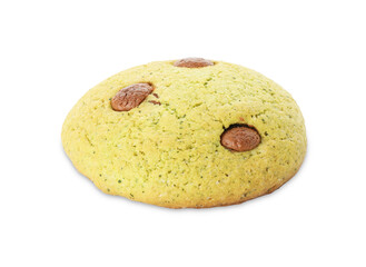 One mint chocolate chip cookie isolated on white