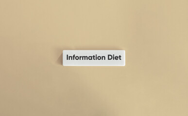 Information Diet Banner. Text on Block Letter Tile on Beige Background. Minimal Aesthetic.