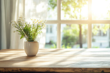 Fototapeta premium A natural wooden background with a light oak finish, evoking a fresh and airy feel, ideal for bright, open spaces.