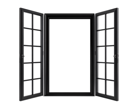 a black window with open windows