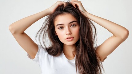 Fototapeta premium Full-body female model with hair behind head