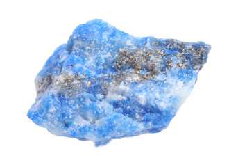 Beautiful blue sodalite isolated on white. Natural gemstone