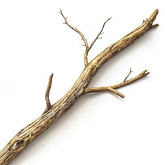 Dry tree branch isolated on white background