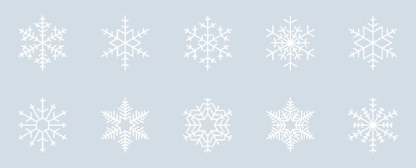 Set of 10 Snowflake Design Isolated on Ice Grey Background - 16/20