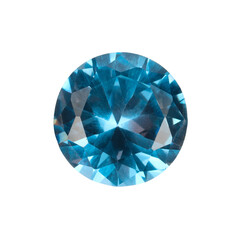 One shiny light blue gemstone isolated on white, top view