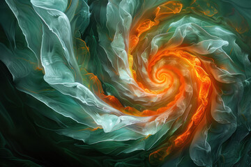 Obraz premium double spiral in green and orange an abstract fractal