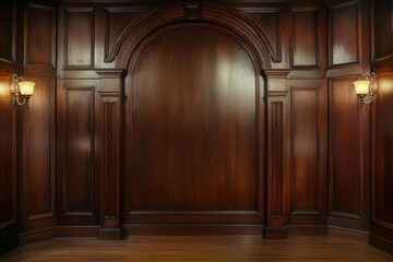 A deep mahogany wooden backdrop with rich, dark tones and glossy finish, giving a sophisticated and elegant feel to the scene.