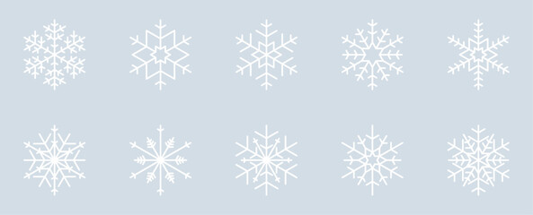 Set of 10 Snowflake Design Isolated on Ice Grey Background - 18/20