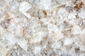 Crystalline quartz texture, translucent with sparkling facets in white and light pastel shades