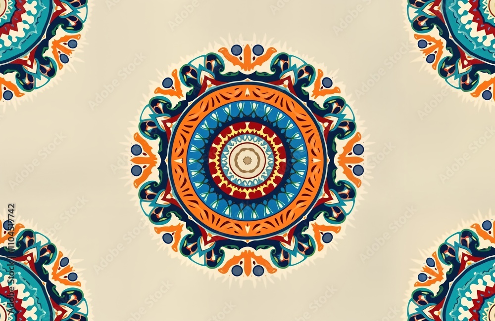 Aufkleber Abstract geometric design with intricate patterns, colorful shapes. Circular motifs create visually engaging background. Eye-catching color palette suitable for print web design. Vibrant graphic