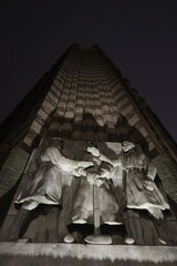 Sculpture group by Lambertus Zijl on the De Bazel building in Amsterdam, the Netherlands, depicting Trade and Industry