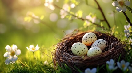 Obraz premium Eggs in the nest, a springtime sign.