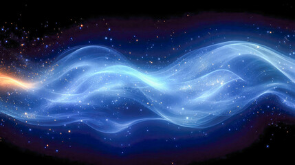 Obraz premium Dynamic blue light waves streak across a starry dark background, symbolizing motion, energy, and the mysteries of the cosmos