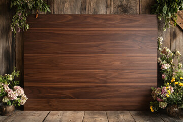 A wooden backdrop with a warm walnut finish, offering a rich and classic look for professional portraits.