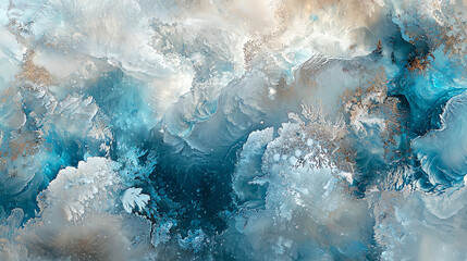 Fototapeta premium Frost patterns create a mesmerizing glow in icy white and blue hues during a chilly winter morning