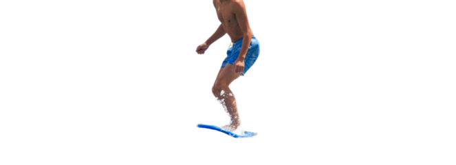 Surfer riding on a small wave in the ocean with a transparent background