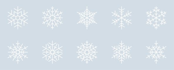 Set of 10 Snowflake Design Isolated on Ice Grey Background - 20/20