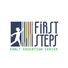Fototapeta premium First Steps Early Education Center Vector Logo of a Child opening door to a world of possibilities. 