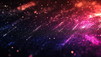 Obraz premium Abstract background with vibrant red, pink, and blue particles and bokeh lights.