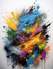 Naklejka premium Abstract art in vibrant colors with dynamic brush strokes and drops isolated on white background