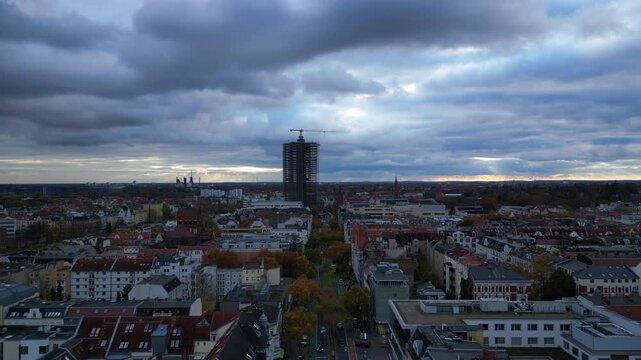 Berlin cloudy skyline over Shopping Street. Best aerial view flight drone