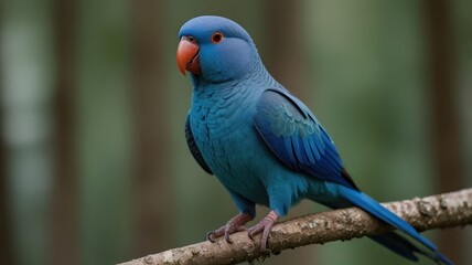 Naklejka premium Vibrant blue parrot perched on a branch.