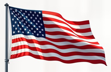 Fototapeta premium American flag waving proudly on transparent background. Symbol of freedom, patriotism. National symbol of USA. Great for Independence Day Memorial Day. Ideal for various patriotic themes. Suitable