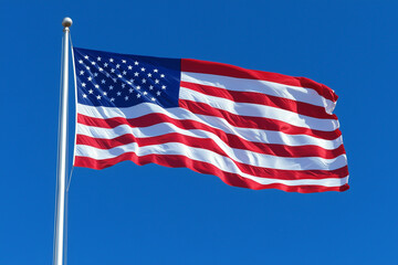 Fototapeta premium American flag on dark blue background with copy space, patriotic holidays