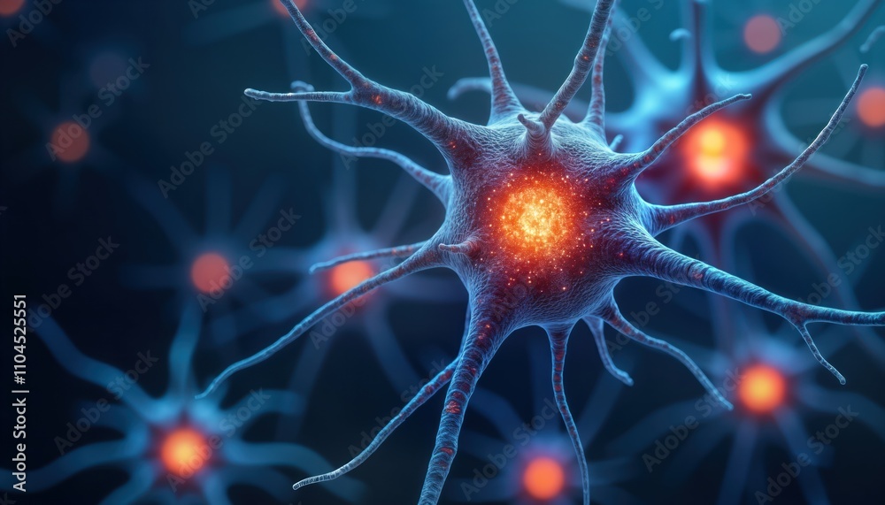 Aufkleber close-up view of neuron network activity. brain stimulation in detail. neuroscience illustration. fo