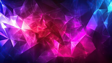 Fototapeta premium Abstract polygonal background with vibrant pink, blue, and purple hues and glowing lights.