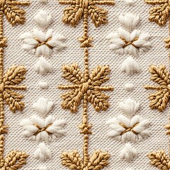 Elegant Gold White Embroidery Fabric Texture Close up Detail