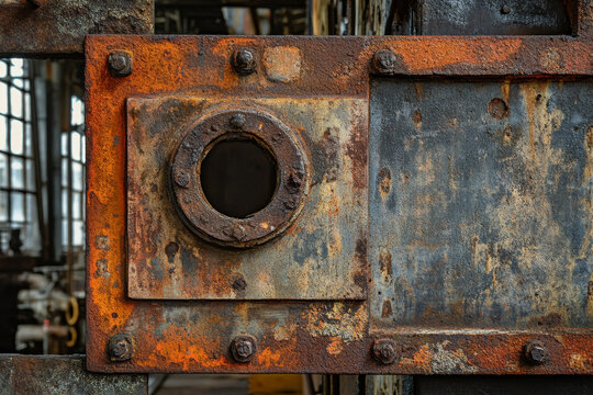 A rusted iron sheet with corroded edges and varying hues of brown, orange, and black, creating a raw industrial vibe.
