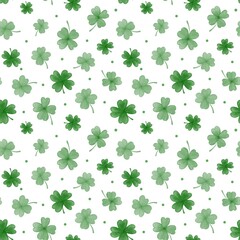 seamless pattern with watercolor clover leaves on a white background