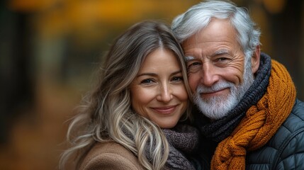 Fototapeta premium Outdoor, hug and senior couple for fitness, exercise and walking with happy people in retirement