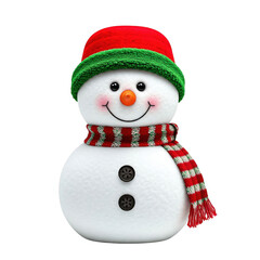A snowman in a hat and scarf isolated on transparent background png