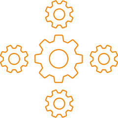 Orange Outline Gear Icon for Engineering and Process Design