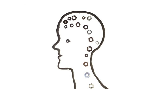 Human brain thinking concept, clay and animated objects over white screen
