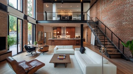 Grand: living room with brick wall