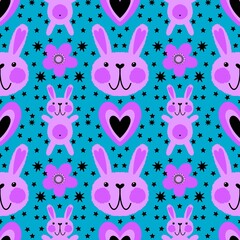 Easter rabbits seamless spring animals pattern for wrapping paper and fabrics