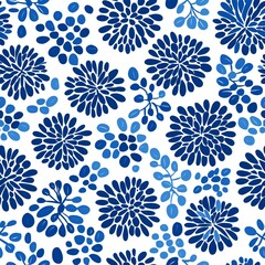 Blue Floral Pattern Seamless Design Textile Print Botanical Background Flower Wallpaper