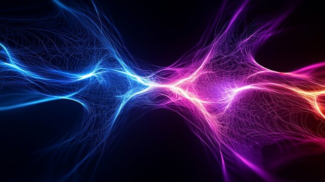 Organic asymmetry in 3D nerve cell pathways, dense web structure with electrical impulses in vibrant, soft-glowing colors, shadowed background