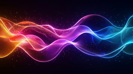 Fototapeta premium Spectrum of sound waves, rainbow hues merging in vibrant layers, translucent pulses with dynamic movement, colorful energy radiating