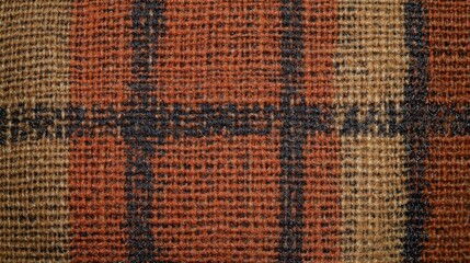 Woven Texture Brown, Tan, and Black Plaid Close-Up