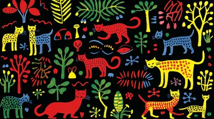 Obraz premium Spring Floral Pattern Vector Illustration with Birds and Leaves for Wallpaper and Card Design