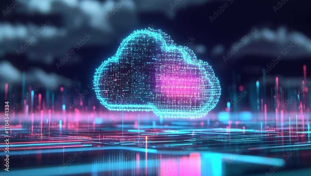 Poster Abstract Neon Cloud in a Digital Data Environment with Vibrant Colors : Generative AI
