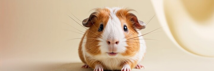 A cute guinea pig with a charming expression on a soft backdrop.
