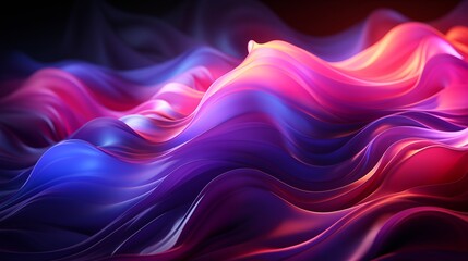Obraz premium A vibrant background featuring a large neon wave in shades of blue and pink, glowing against a dark backdrop, creating a futuristic and dynamic visual effect.