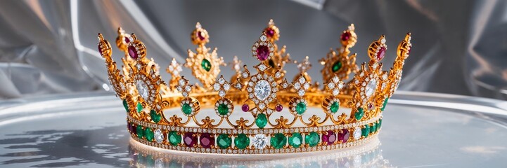 Obraz premium Glamorous crown featuring intricate design and sparkling jewels.