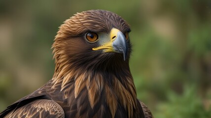 Fototapeta premium Close-up portrait of a majestic golden eagle, its intense gaze and sharp talons visible.
