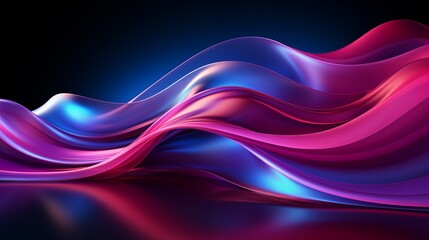 Fototapeta premium A vibrant background featuring a large neon wave in shades of blue and pink, glowing against a dark backdrop, creating a futuristic and dynamic visual effect.